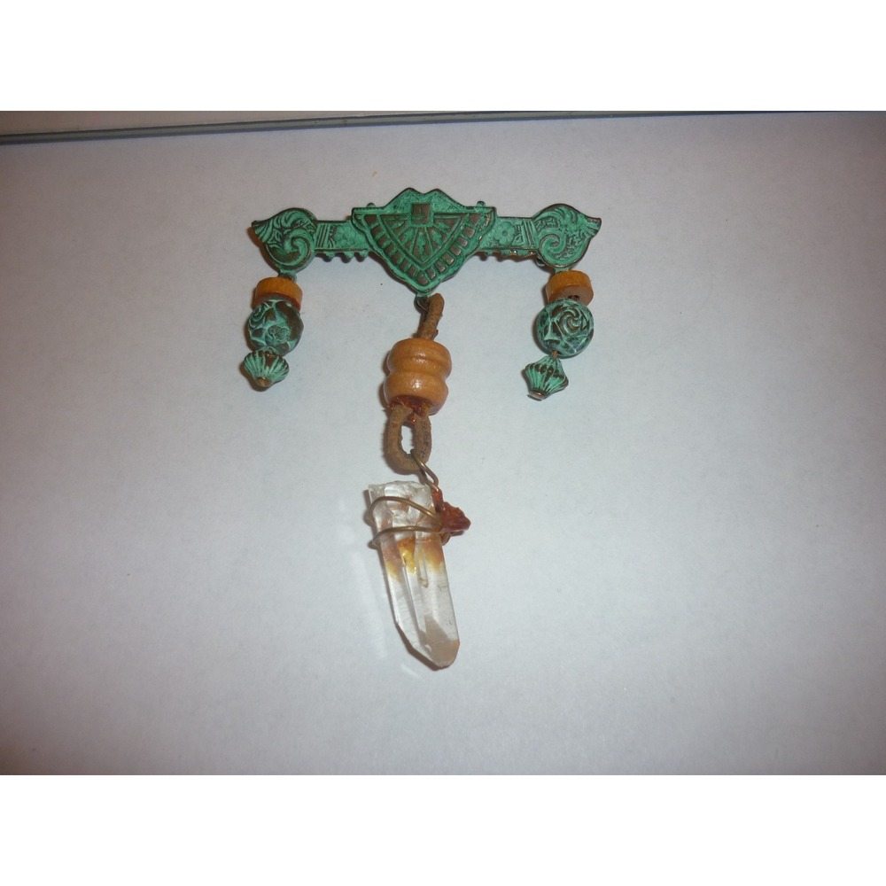 Vintage Southwestern Verdigris Brooch Pin Wire Wrapped Quartz‎ Crystal Point - Picture 3 of 6